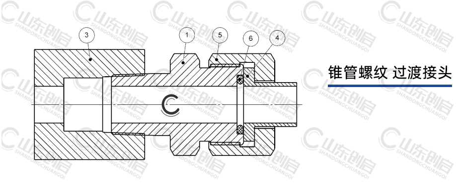 錐管螺紋過(guò)渡接頭安裝示例圖